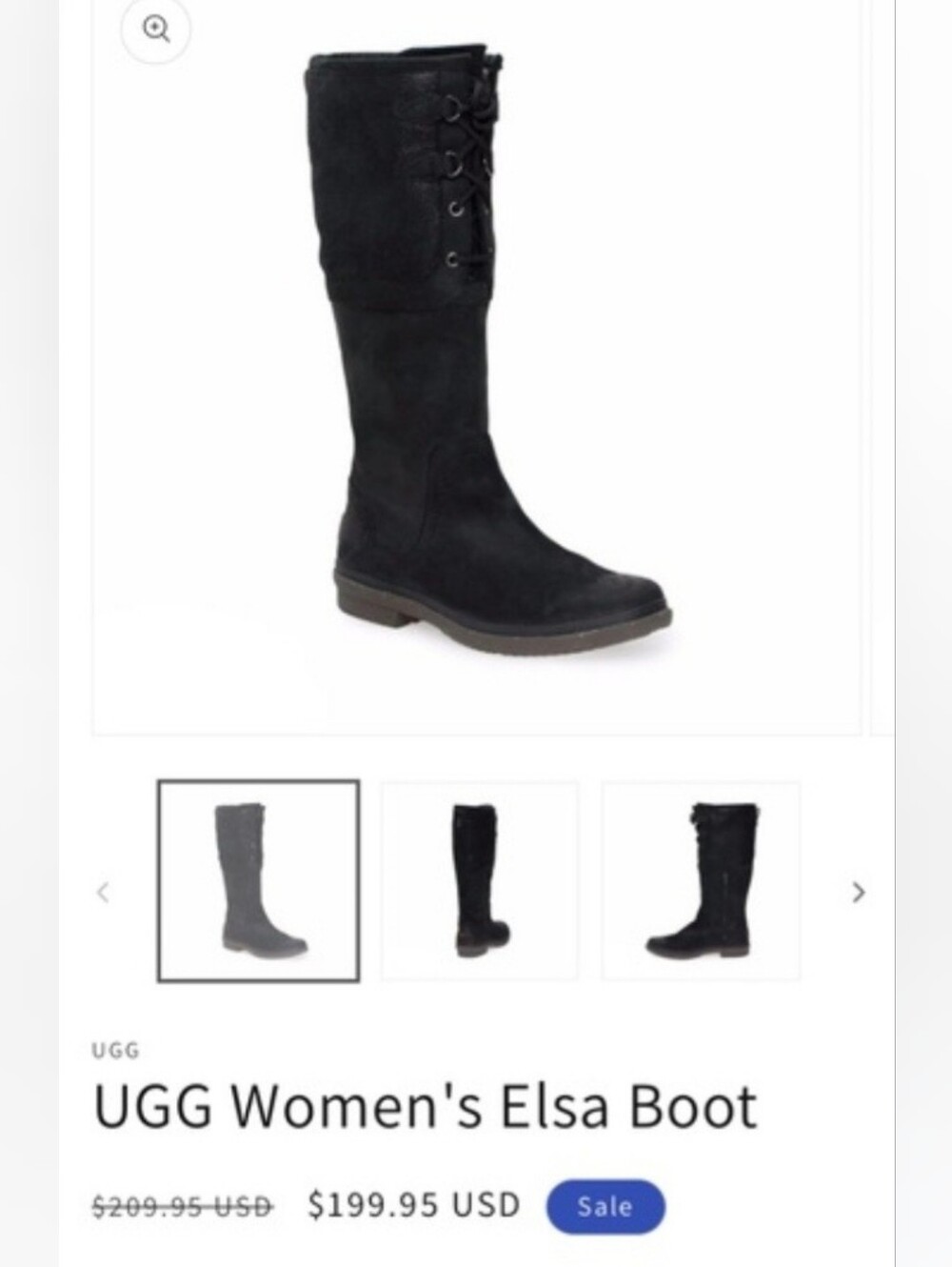 UGG Women's Elsa Boot — Waterproof Black Suede Boot Size 7